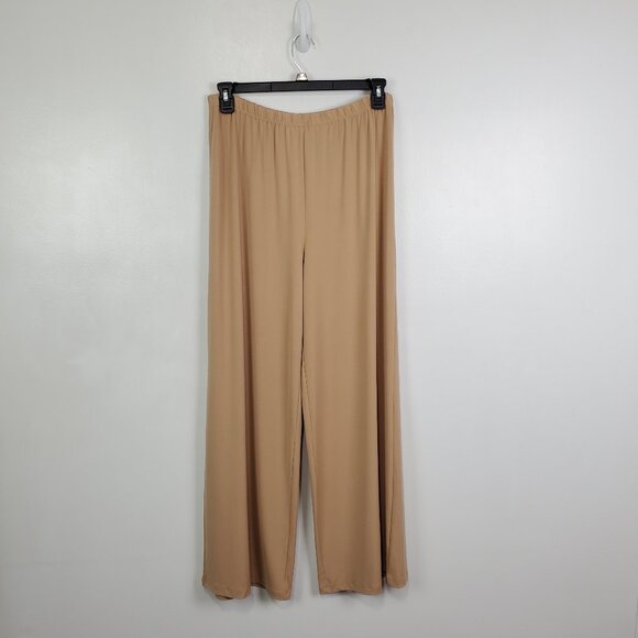 Bob Mackie Wearable Art Pull-On Stretchy Wide Leg Tan Pants Size L - Picture 1 of 12